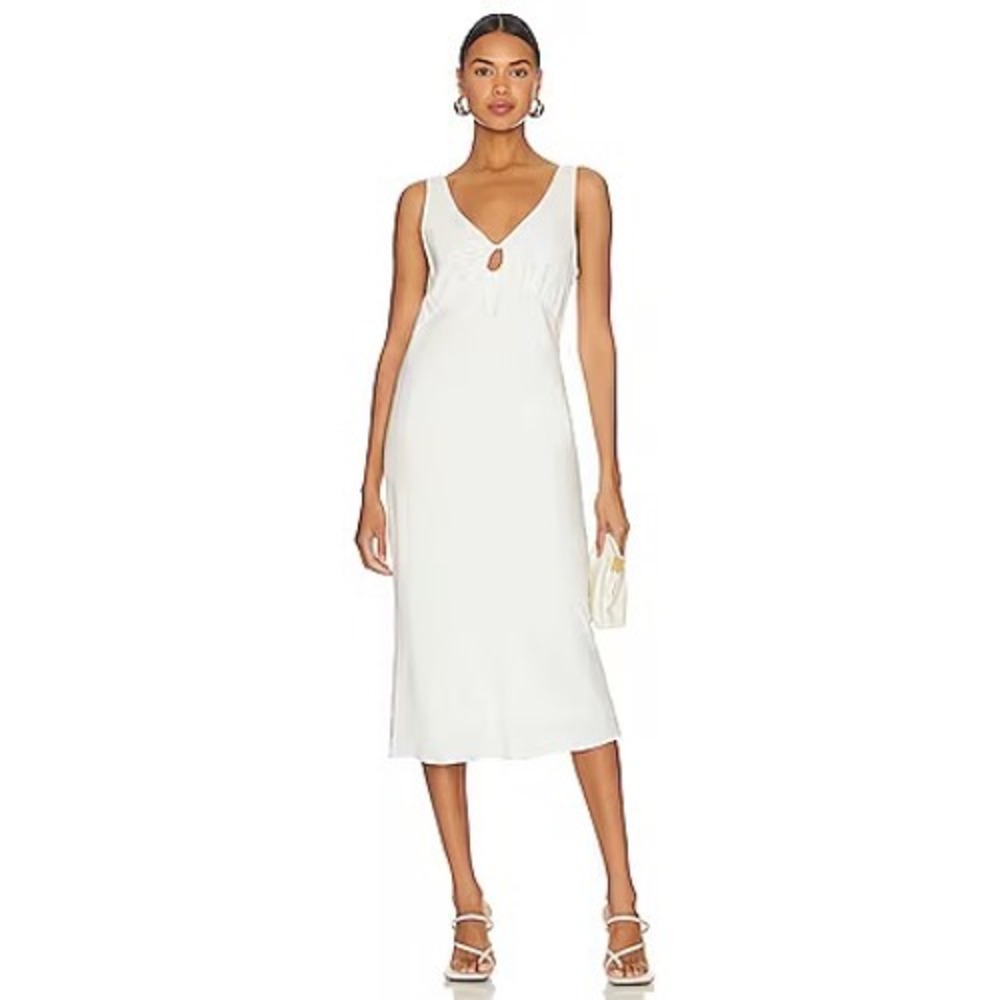 Amanda Uprichard Clarisse Dress White Linen Midi Keyhole Preppy Coastal Small